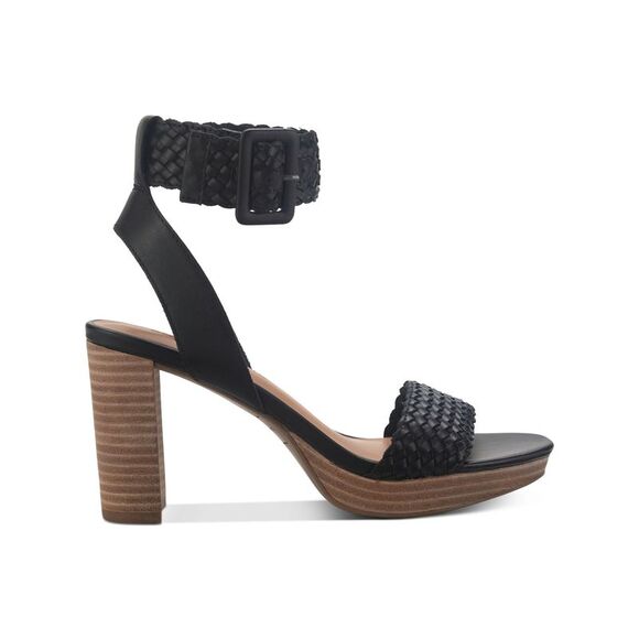 SUN STONE Womens Black 1/2" Platform Stefani Toe Block Heel Leather Sandals 7 M - Picture 2 of 4